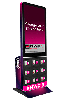 Mobile charging stations with display in shopping centres